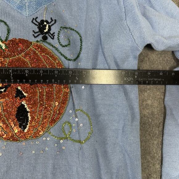Quacker Factory Sweater Medium Sequin Pumpkin Spider Jack O Lantern Halloween - Picture 4 of 8